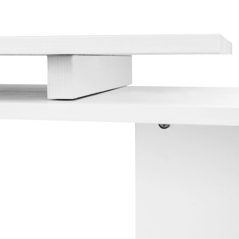 Bureau pivotant moderne de 140 cm (55 po), poste de travail en L avec 3 rangements, blanc, gain de place pour chambre ou salon, meuble de bureau blanc pour chambre ou bureau