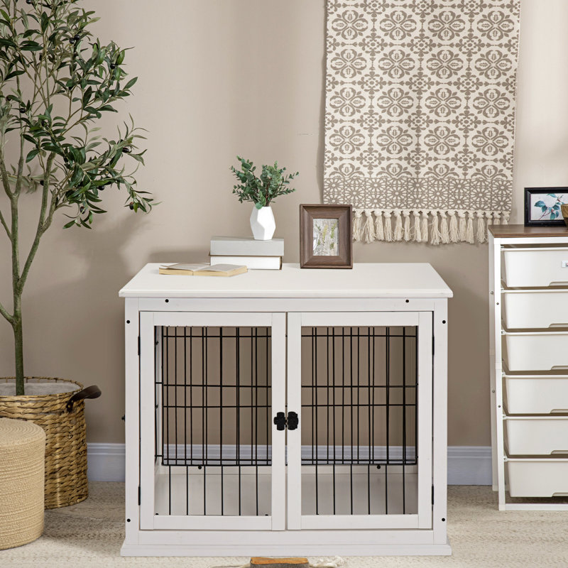 Table de cage d'intérieur pour chien, verrouillable 2 côtés d'ouverture, décorative mignonne pour chenil chiot, petite extrémité blanc pur verrouillable, décor