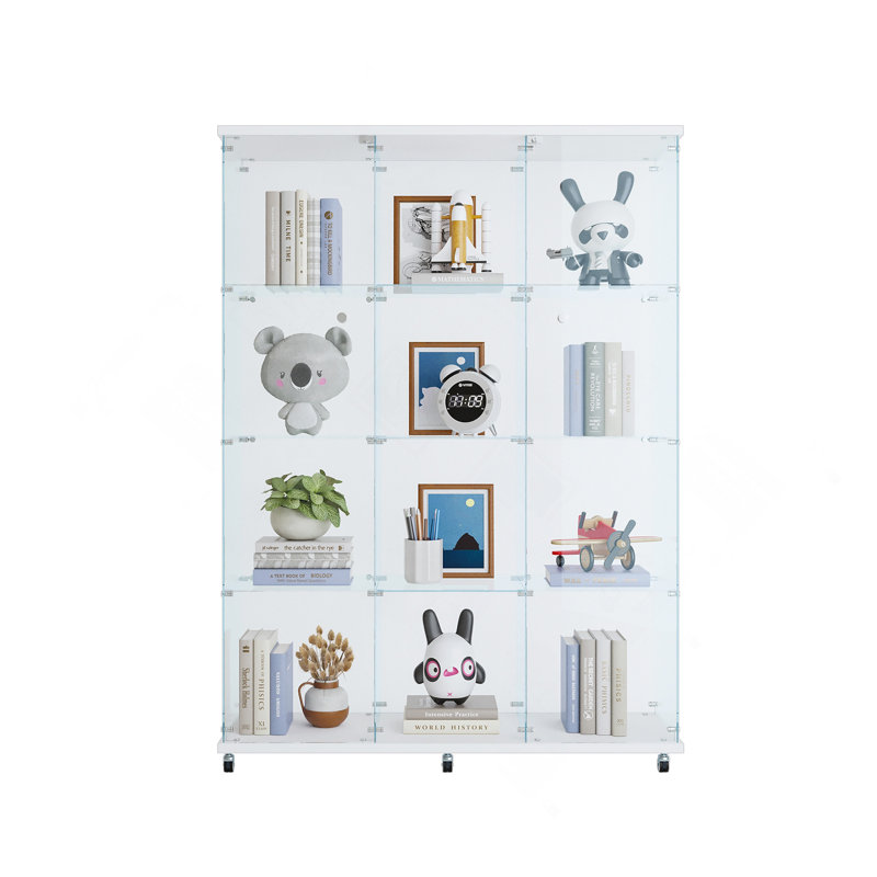 Vitrine à 3 portes avec 4 tablettes en verre, Blanc