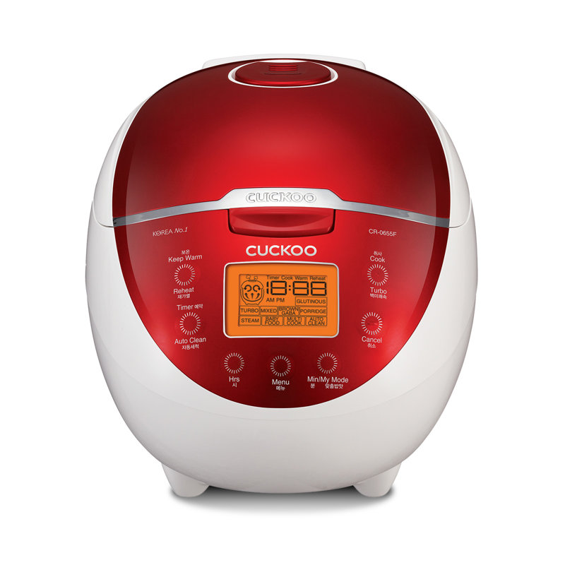 CUCKOO Micom Rice Cooker 6 Cup Uncooked / 12 Cup Cooked, Fuzzy Logic Rice Maker with Delay Timer & Keep Warm Setting, Versatile Food Steamer for Cooking, Non-Stick Inner Pot, Red (CR-0655F)