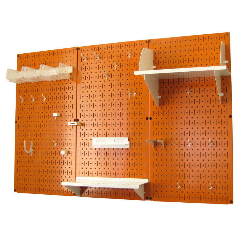 Ensemble de panneau perforé de rangement pour outils standard H 32 po x 48 po, Orange et blanc
