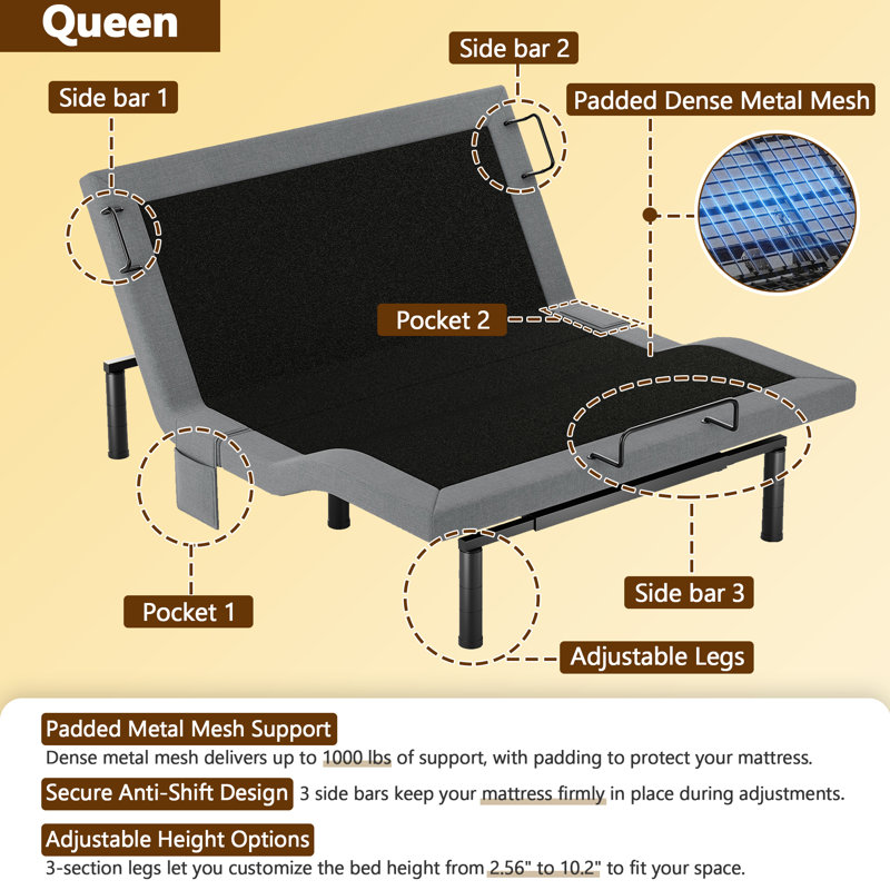 Adjustable Bed Frame with Zero Gravity & Anti-Snore, Queen