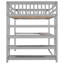 Lit mezzanine de taille grise avec rangement sous le bureau. Cadre en bois. Espace chambre à coucher, lit double, gris. Possède des tablettes de rangement. Pour-1442834254-1442834248