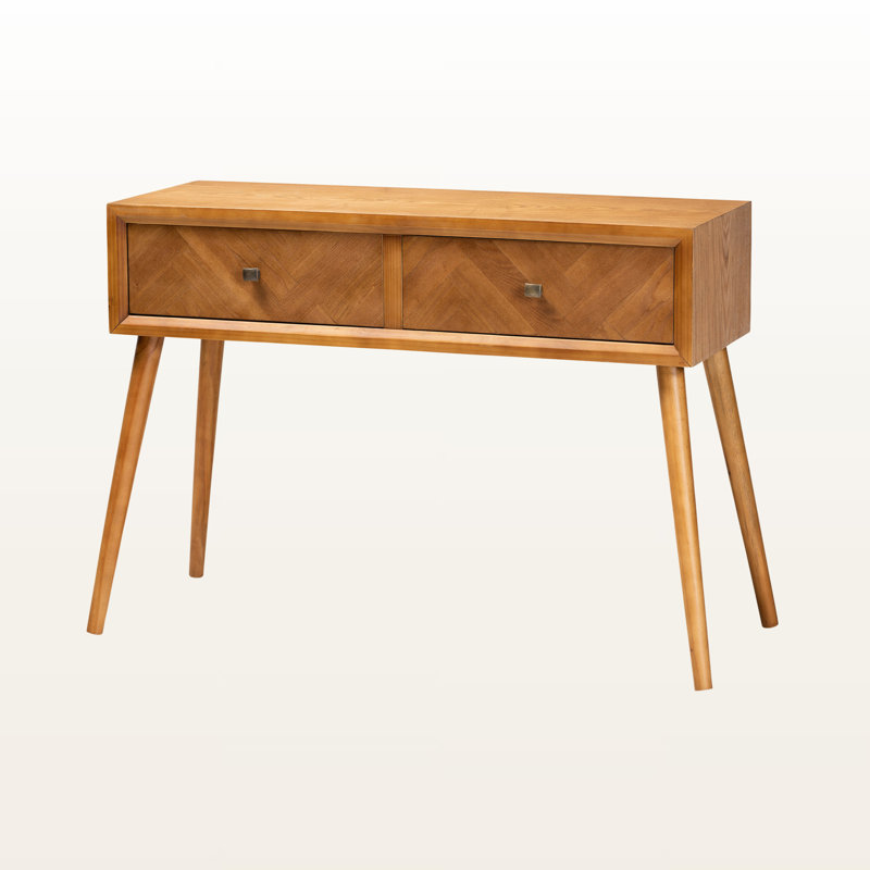 Abel Natural Brown Finished Wood 2-drawer Console Table, Mid-century Modern