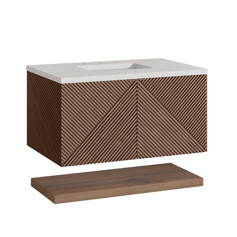 Ensemble de meuble-lavabo flottant simple Marcello, Quartz citron délicieux, 8 po