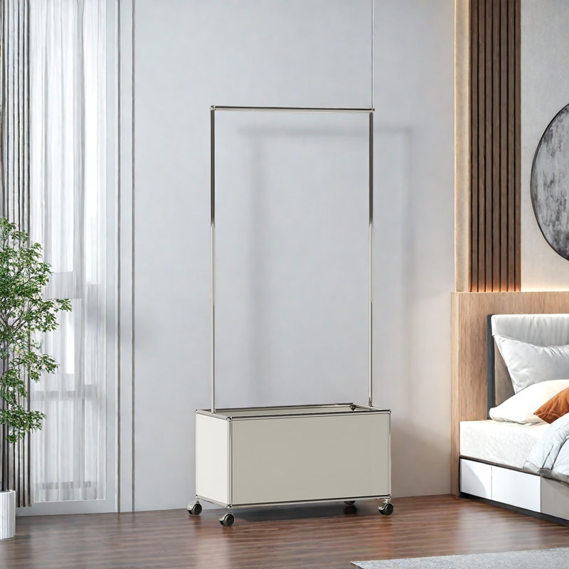 Movable Hall Tree with Large Storage & 360° Wheels, Crème