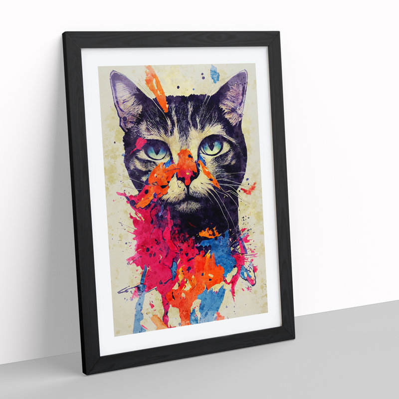 Catt Paint Splash No.6 - Wall Art, Black Framed, 66cm H x 48cm W x 2cm D, White