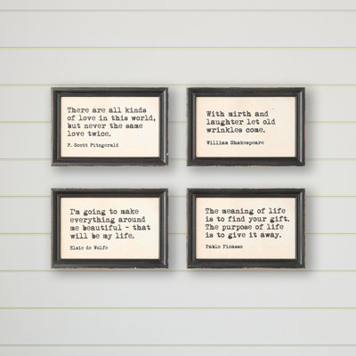 Décoration murale originale encadrée en bois, composée de 4 pièces et ornée de citations inspirantes