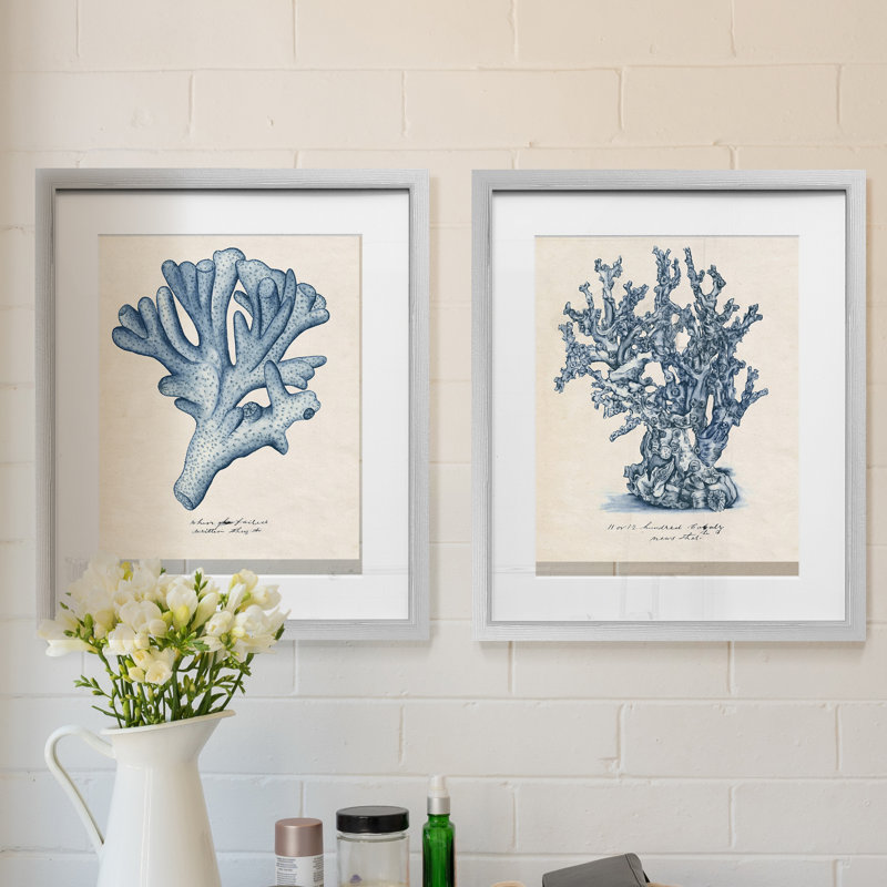 "Sea Coral Study I", ensemble de 2 reproductions d’art graphique encadrées sur papier