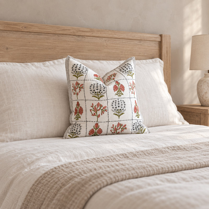 Artisan Block Print Handwoven Cotton Pillow Cover with Textured Design