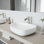 Lavabo de salle de bain vasque / pierre blanche faite à la main L 20 po x l 15 po x H 5 po Peony