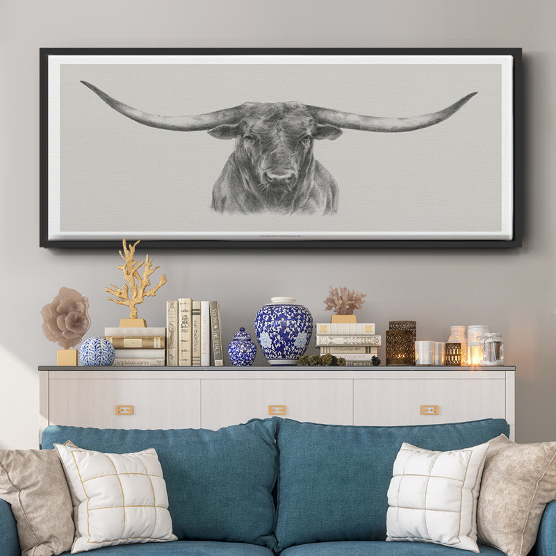 Longhorn bull - toile encadrée, H 12 po x l 30 po
