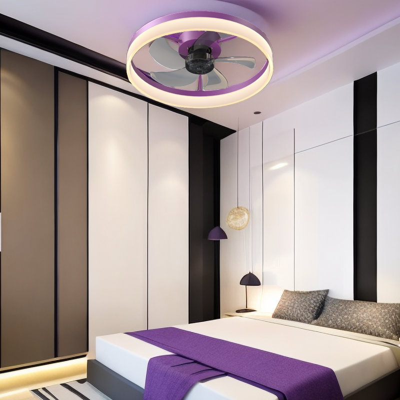 Frauly 19.7 Inch Led Enclosed Low Profile Ceiling Fan With Light, Gold, Light Kit; Remote Control