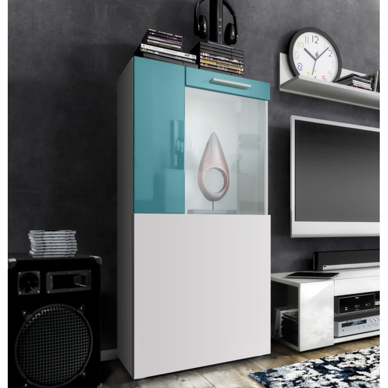 Killion 51 cm W Display Cabinet, White/Petrol High Gloss, Without LED