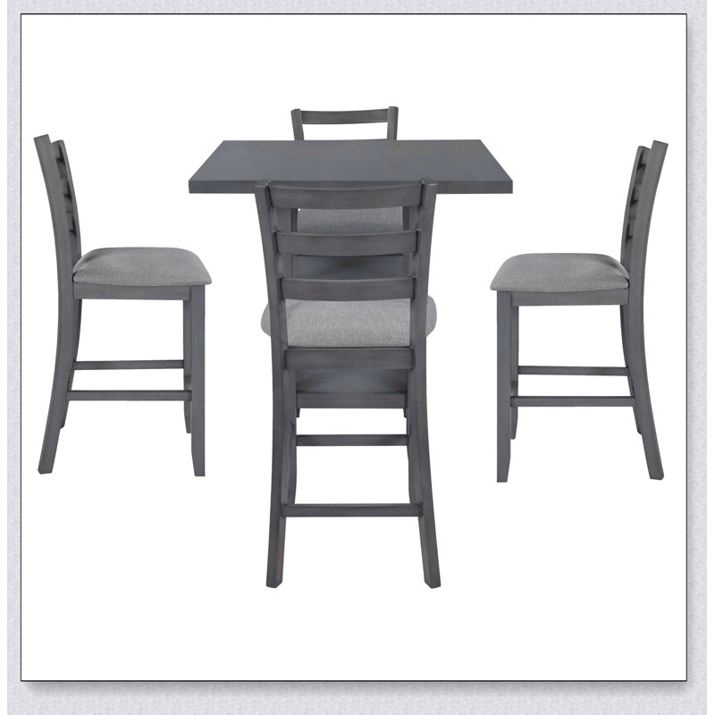 Ensemble de salle à manger 5 pièces à hauteur de comptoir en bois avec chaises rembourrées et étagères de rangement, Gris