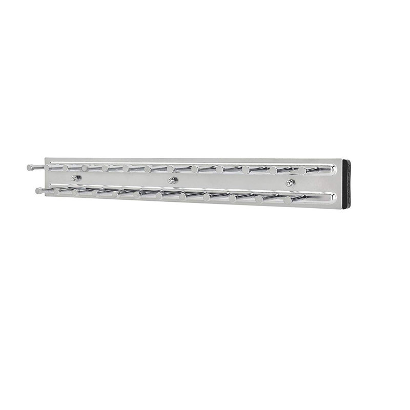 Pullout 14 Inch Side Mount Extending Closet Tie And Belt Organization Storage Rack Holder For Up To 25 Ties, Chrome