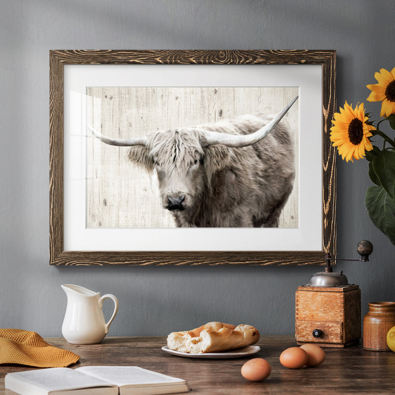 Longhorn sépia - impression d'un seul cadre photo, Noyer, H 18 po x l 26 po x P 1,5 po