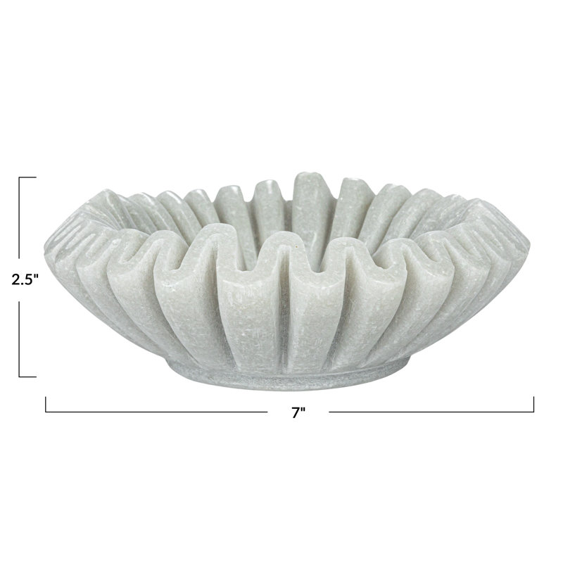 Plat rond plissé en marbre, White