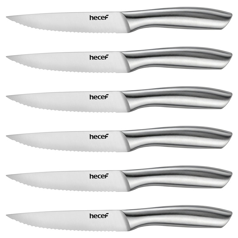 Ensemble de 6 couteaux à steak Hecef, lame de couteau en acier inoxydable à haute teneur en carbone avec boîte-cadeau (ensemble de 6)