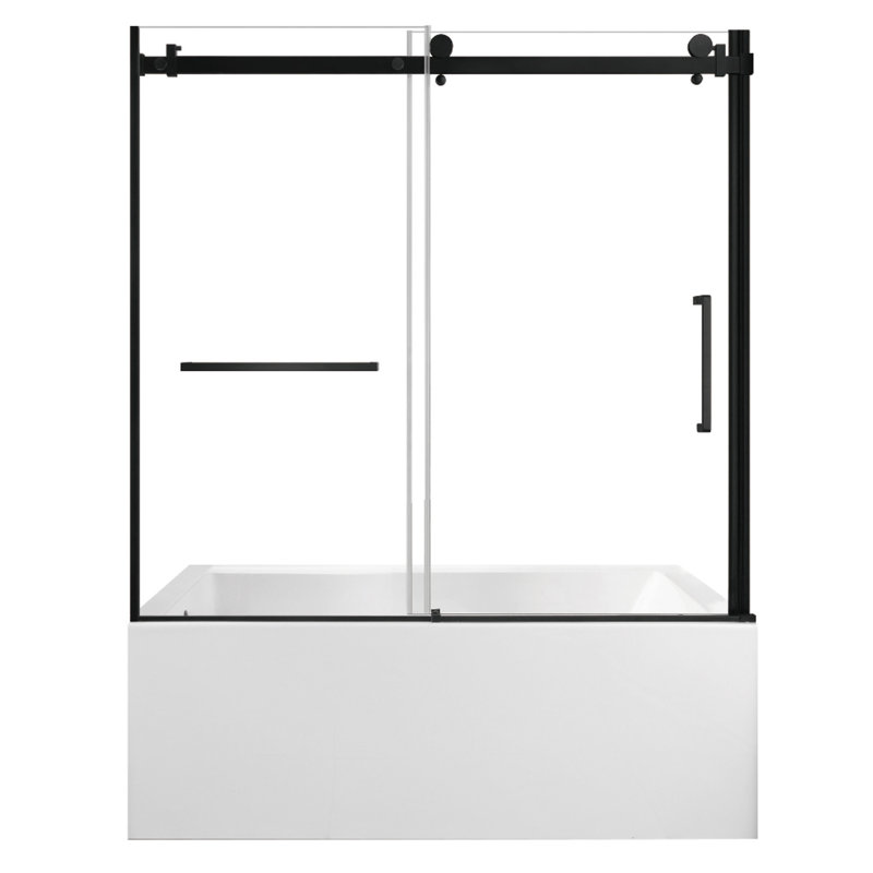 Kingston Brass 60-Inch Acrylic Rectangular 3-Wall Alcove Tub With Tub Door, Drain, Matte Black, Left Opening
