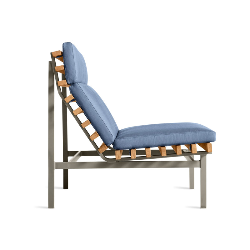 Perch Outdoor Teak Chaise Lounge, Charcoal, Sunbrella Haze