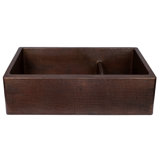 33" Hammered Copper Apron Front 70/30 Double Basin Kitchen Sink with Short 5" Divider