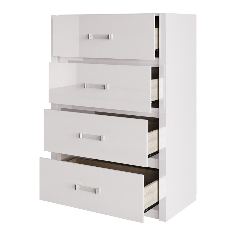 Commode 4 tiroirs en blanc, Blanc