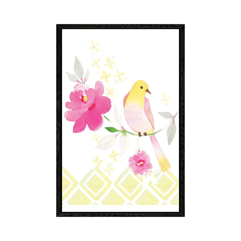 Bird On A Branch by Stephanie Ryan - Print on Canvas, 66.04cm H x 45.72cm W x 3.81cm D, Black Floater Framed