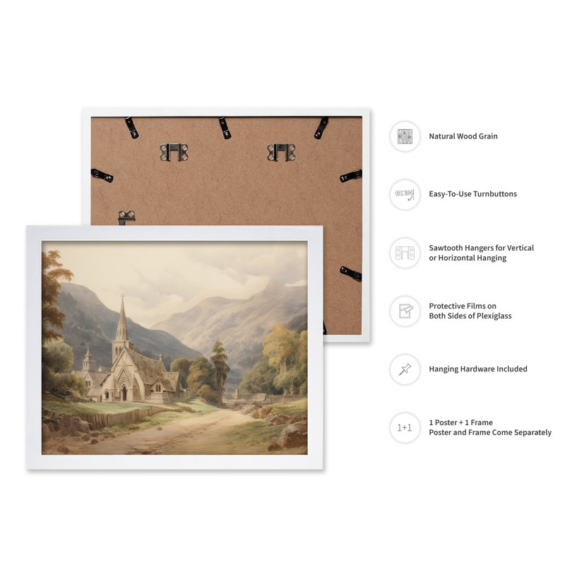 Église de campagne, Poster, White Framed, 08"H x 10"W