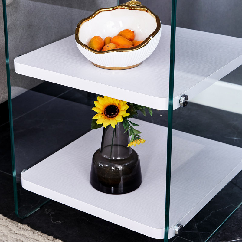 Table de chevet blanche et en verre trempé, look simple et élégant pour divers espaces, armoire créée facile à installer, blanc, emplacements de rangement, conception tendance, à assembler rapidement