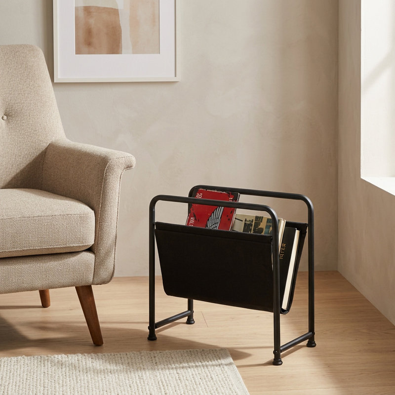 Modern Metal & Faux Leather Magazine Rack  Minimalist Organizer For Industrial Decor, Black