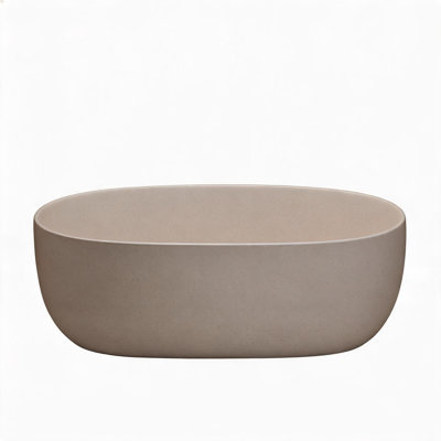 47 inch Beige Solid Surface Freestanding Soaking Bathtub with Overflow and Pop-up Drain