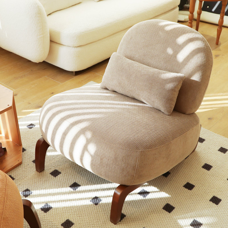  Modern Velvet Armless Accent Chair with Solid Wood Legs, Soft Cushioned Reading Chair, Camel