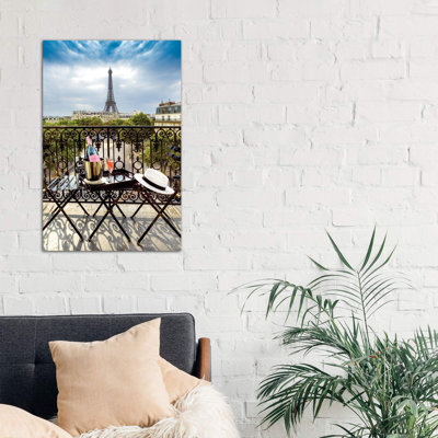 Eiffel Tower, Champ De Mars, Rose Champagne on Balcony 1 Piece Wall Art on Canvas