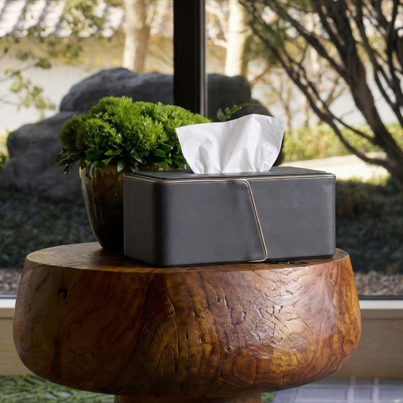 Noir Leather Rectangle Tissue Box Cover