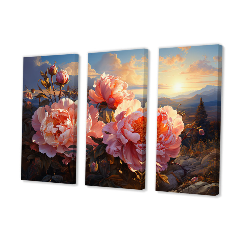 Ensemble de salon art mural pivoines magiques au coucher du soleil I, H 28 po x l 36 po x P 1 po