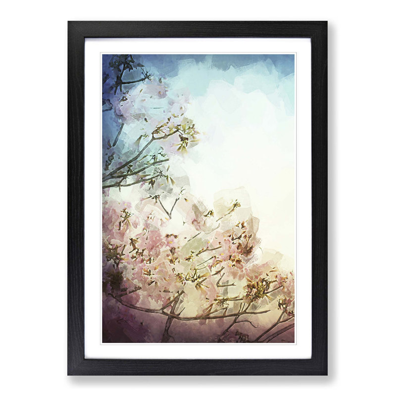 Pretty Pink Cherry Blossom Tree in Abstract - Picture Frame Graphic Art Print, 50cm H x 35cm W x 2cm D, Black