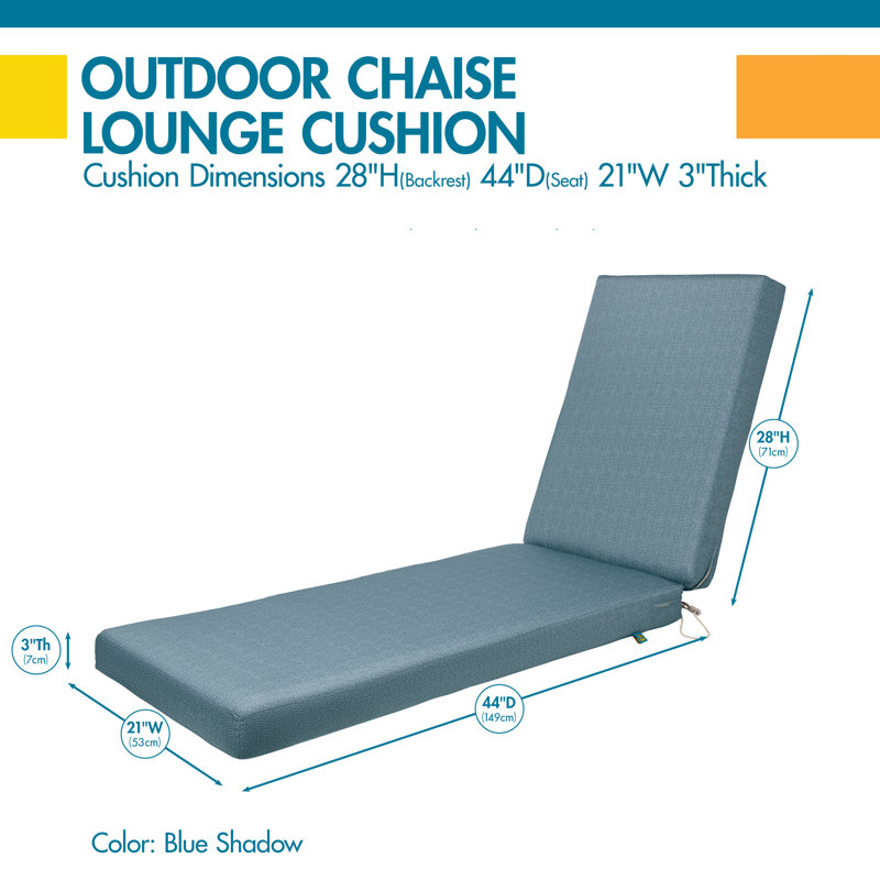 DUCKCOVERS All-Weather Outdoor Chaise Cushion, Blue Shadow, 21" H x 72" W x 3" D