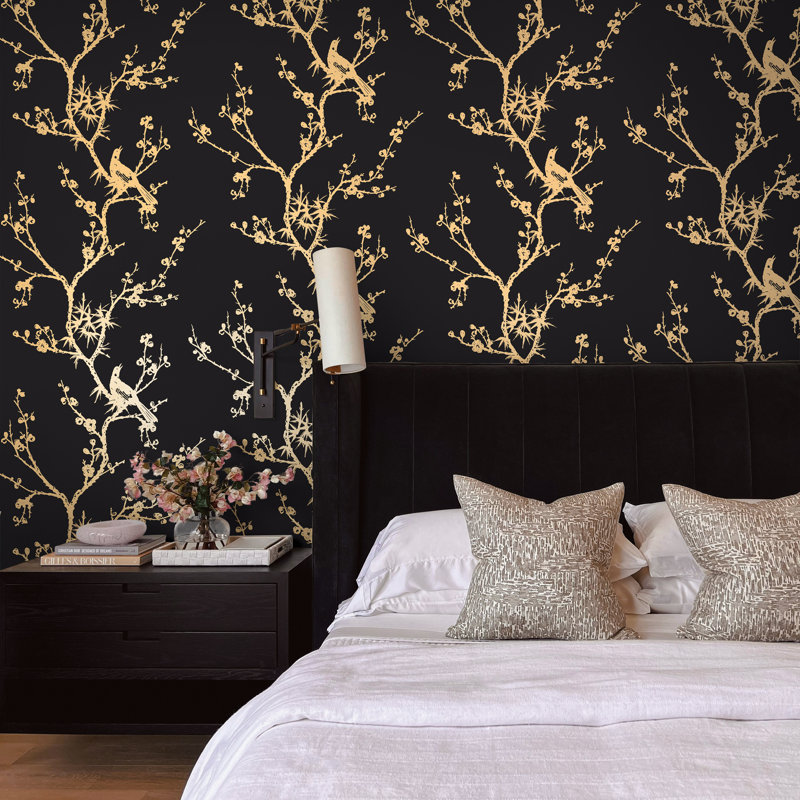 Aihnoa 27' L x 27" W Peel and Stick Wallpaper Roll, Black/Gold