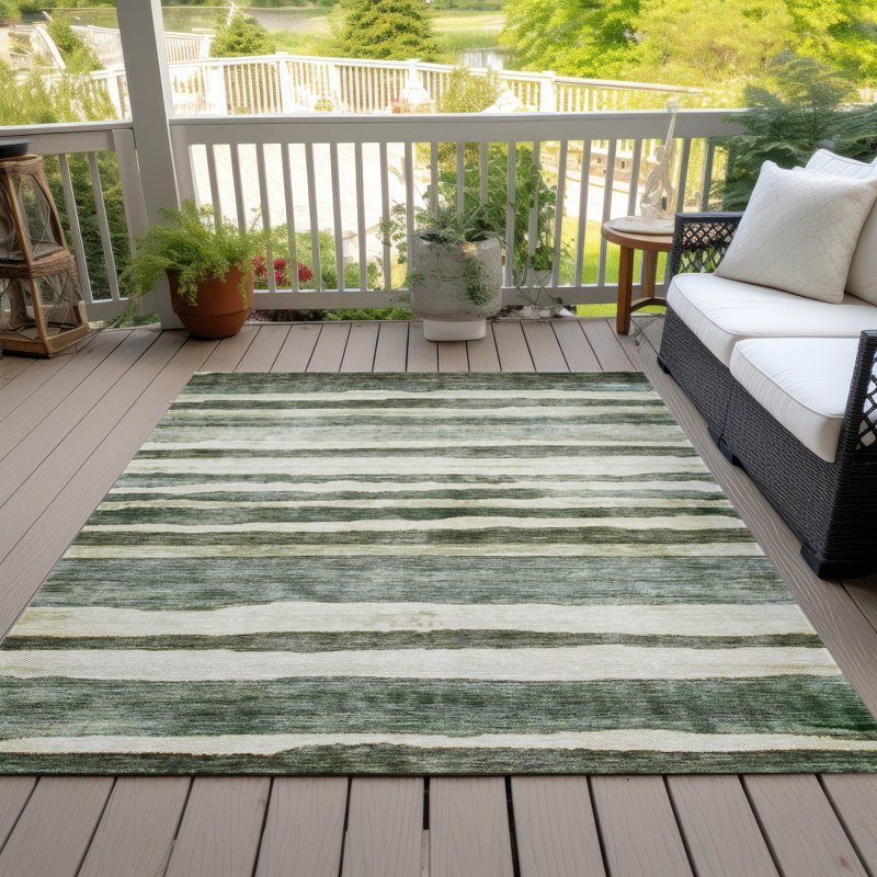 Sage Striped Synthetic Flat Woven Rectangular Rug, 2'6" x 3'10"