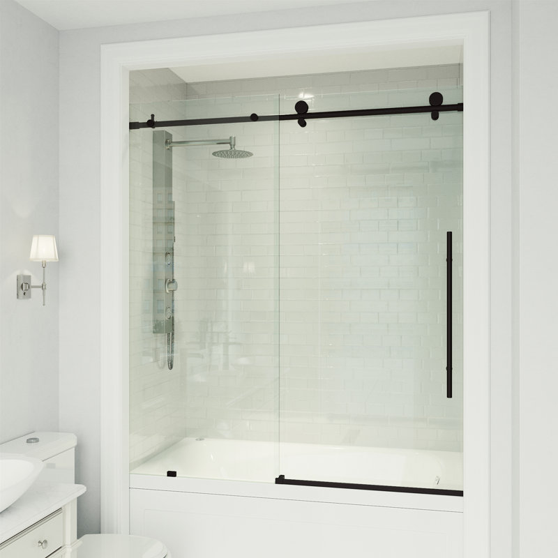Elan E-Class 56-60" W x 66" H Sliding Frameless Tub Door with 3/8" Clear Glass, Matte Black