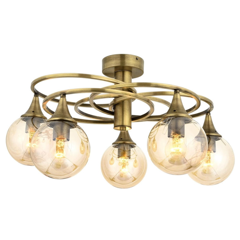 Elegant Copper Chandelier with Metal Body & Glass Cap, 23.6 x 23.6 inches | 5 x E27 Sockets (Max 6W), IP20 Rated | Modern Novelty Design for Living Room, Dining Room & Entryway, Antique Finish for Glamorous Ambiance