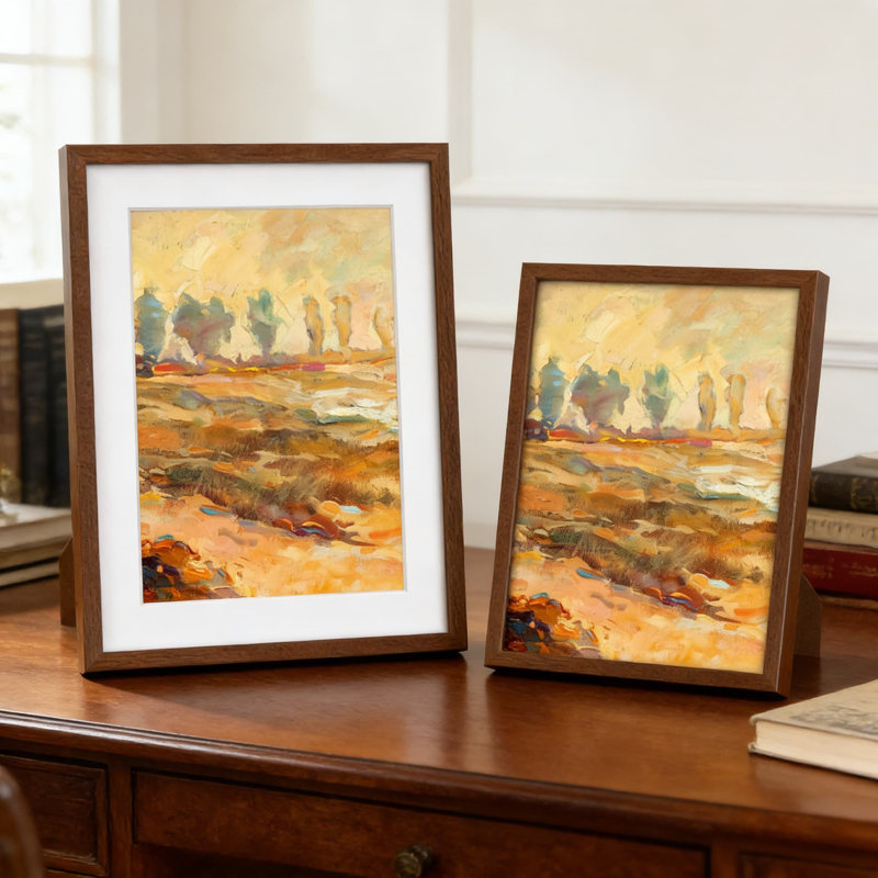 Cadre 12 po x 17 po avec passe-partout pour photos 10 x 15 po - Cadre en bois de chêne foncé massif avec verre trempé et ensemble de suspension murale - fini noyer de qualité supérieure, présentoir de style galerie