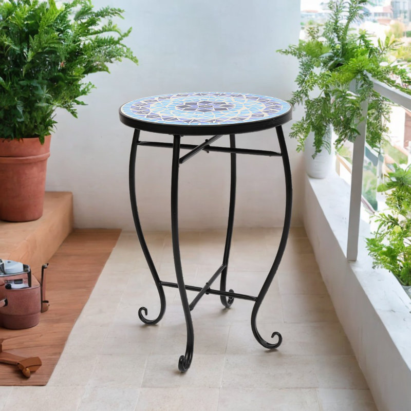 Juliett Round Outdoor Side Table , 13.8'' in. W 13.8'' in. D, Blue