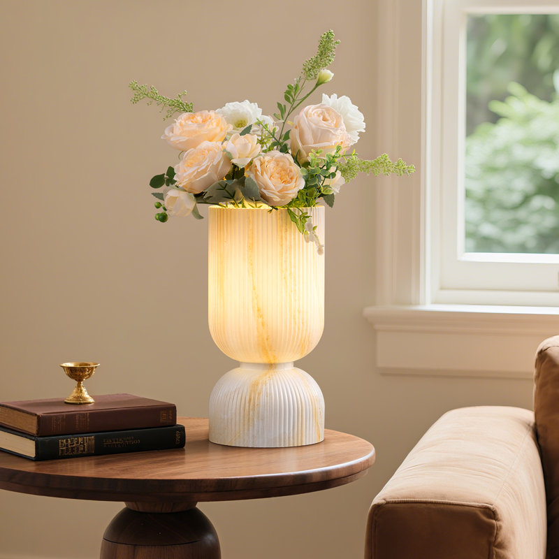 9.5" Marble Glass Vase Table Lamp With LED Bulb, 3 Color Temperatures