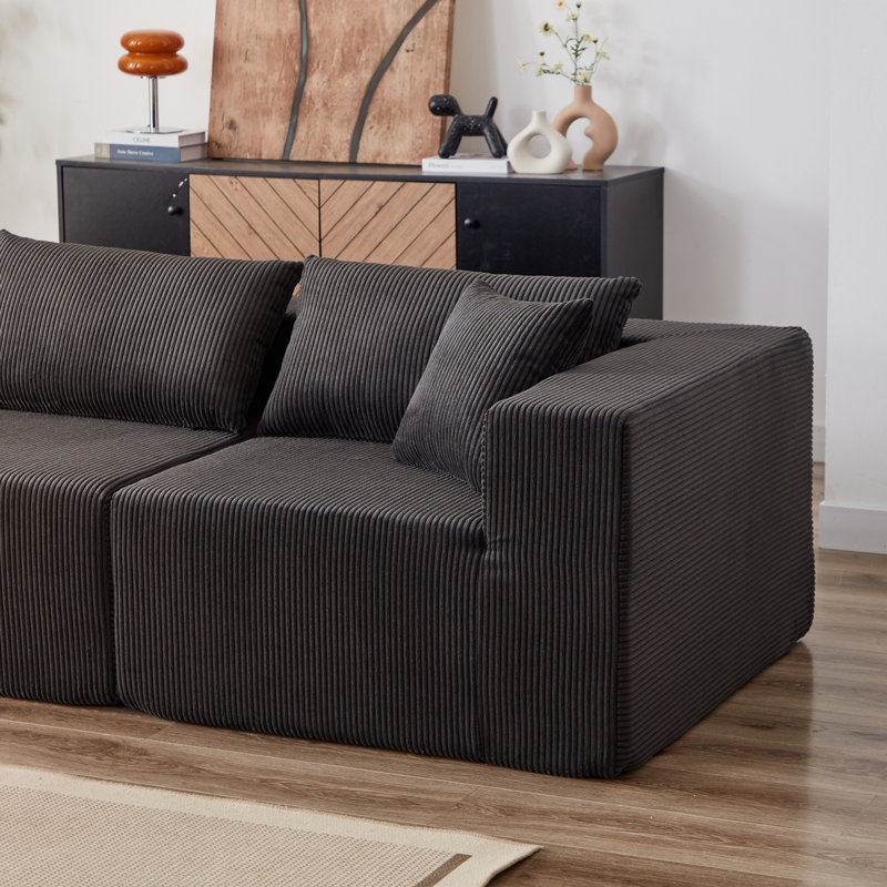 Riaan Modular Boneless Sectional Sofa, Black Corduroy