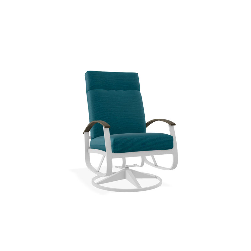 Chaise berçante pivotante réglable avec coussins Askar, Tissage uni palette paon Sunbrella®, Bois de plage P40
