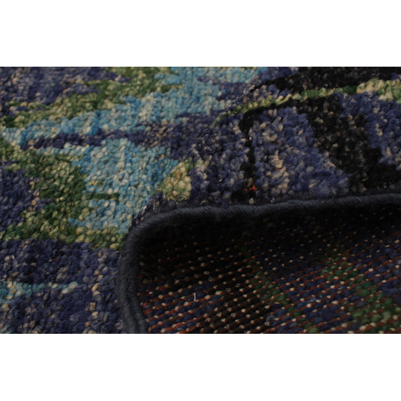 Tapis de couloir unique en laine noué à la main style Mogul des années 2010 de 2 pi 6 po x 10 pi 2 po bleu Raadhiya