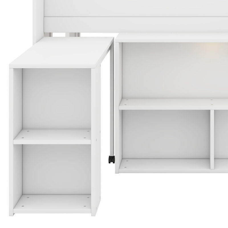 Stylish Wooden Loft Bed With Study Desk, Storage Shelves And LED, White