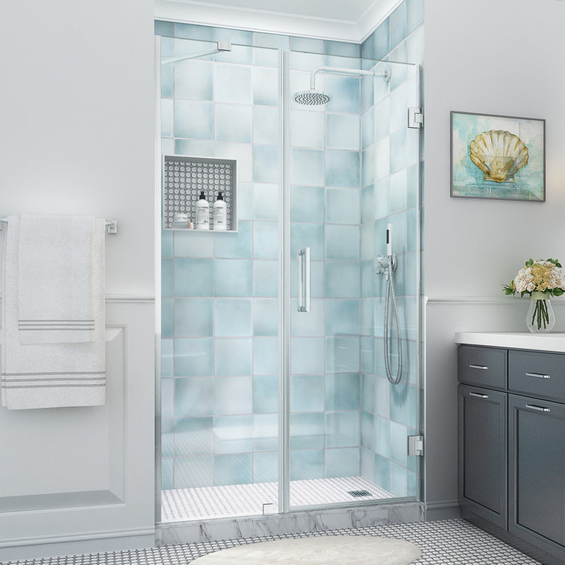 Belmore XL 50.25 - 51.25 in. W x 80 in. H Frameless Hinged Shower Door with StarCast Glass, Clear Glass, Stainless Steel